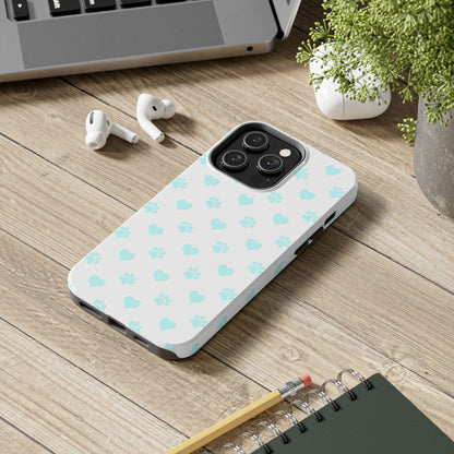 iPhone Case - Aqua Paw Print & Heart Design