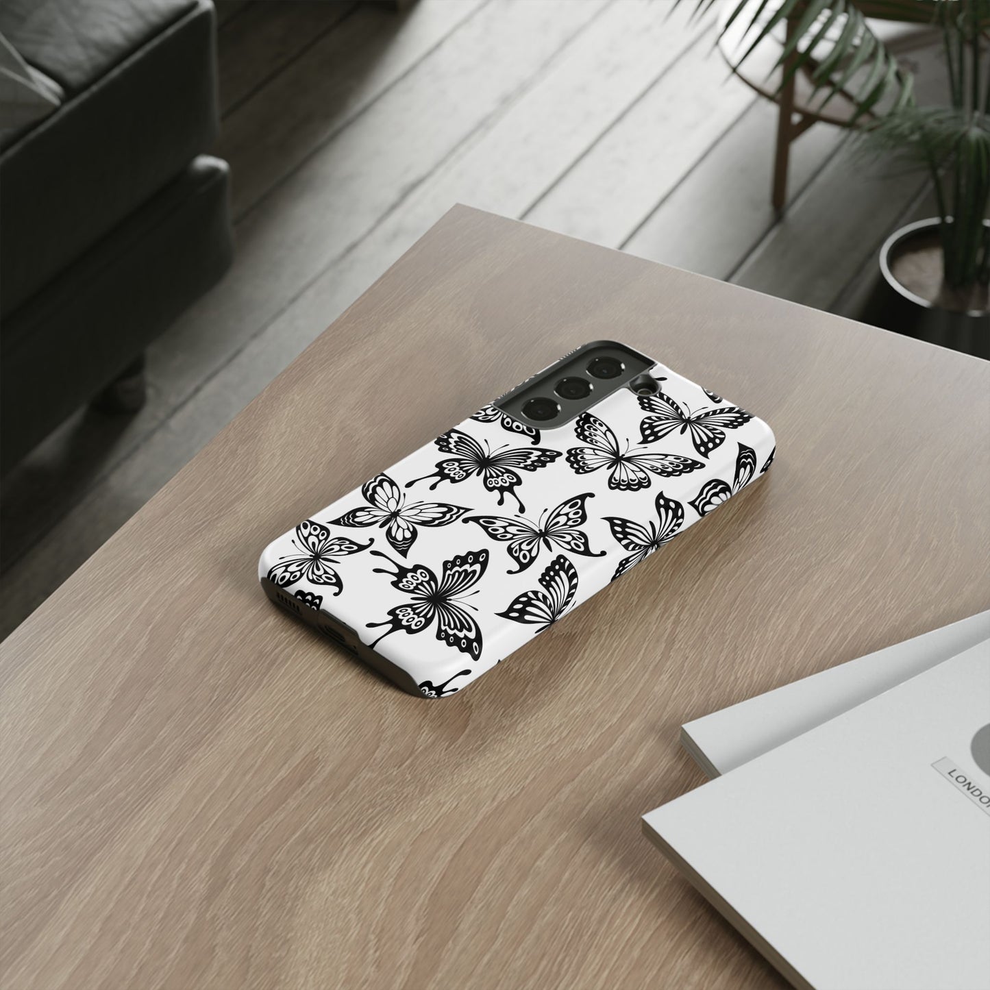 Monochrome Butterfly Pattern Samsung Galaxy  Case – Dual-Layer Protection with Matte Finish
