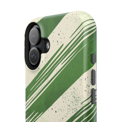 Green Stripes MagSafe iPhone Case – Bold Diagonal Brushstroke Design