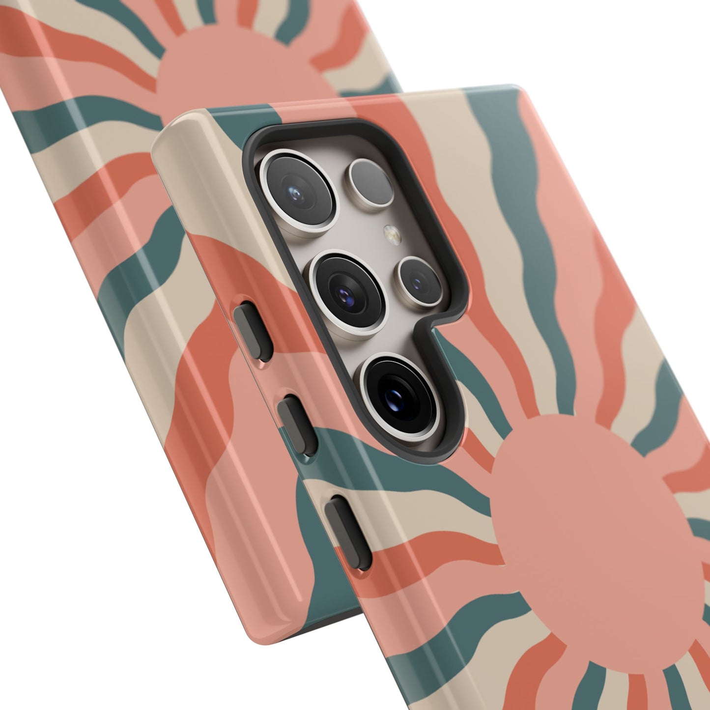 Retro Sunburst Samsung Galaxy Case – Bold 70s-Inspired Waves in Coral, Teal, and Cream