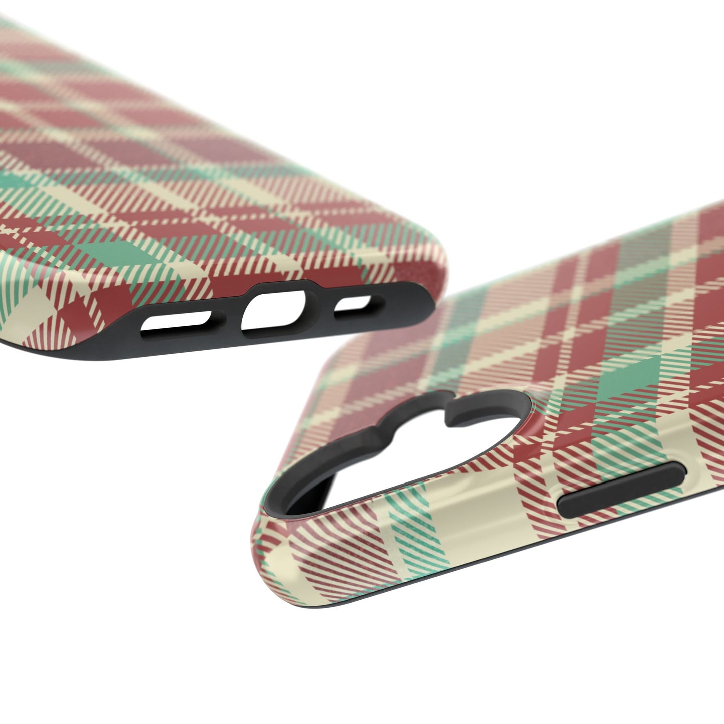 Retro Red & Cream Plaid – MagSafe iPhone Case with Classic Elegance