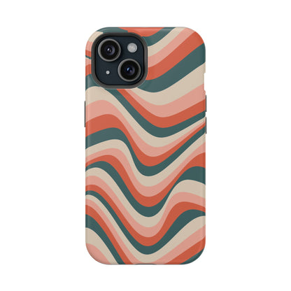 Groovy Waves MagSafe iPhone Case – Retro 70s-Inspired Stripes in Coral, Cream, and Teal