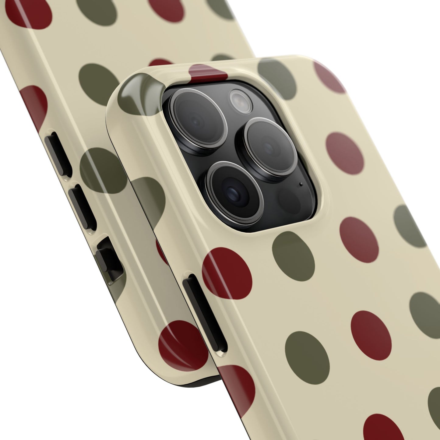 Red & Green Polka Dots on Cream – iPhone Case