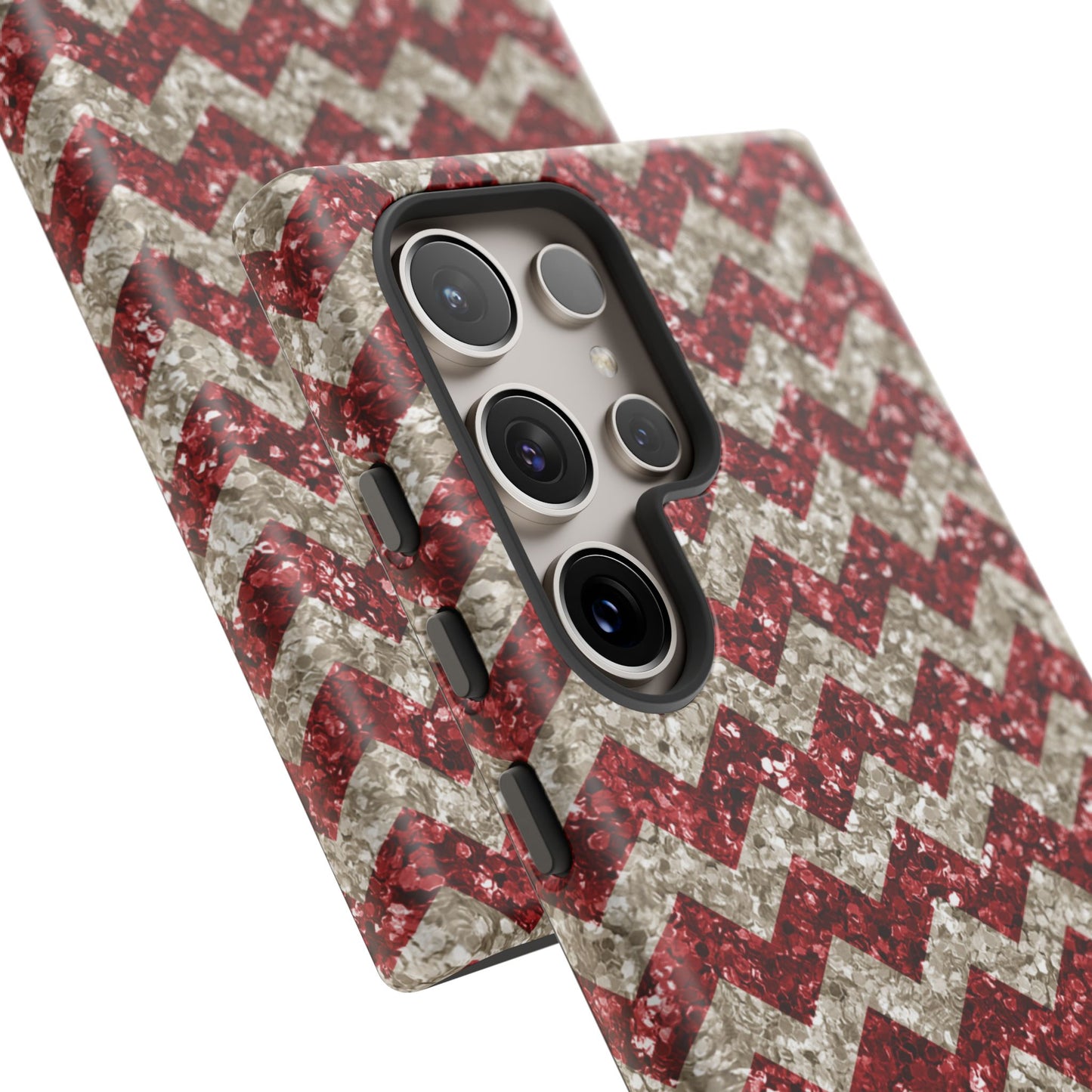 Sparkling Red & White Chevron – Glitter Illusion MagSafe iPhone Case