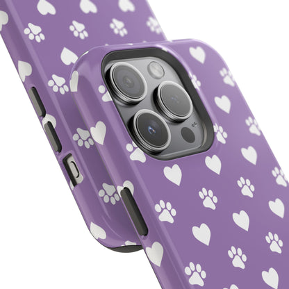 Lavender Paw Prints & Hearts Design - Adorable Pet Lover MagSafe iPhone Case