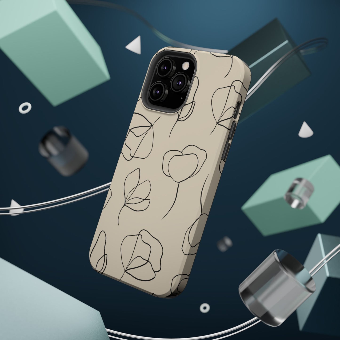 Minimalist Line Art Floral Tough MagSafe iPhone Case – Elegant Abstract Design with Dual-Layer Protection
