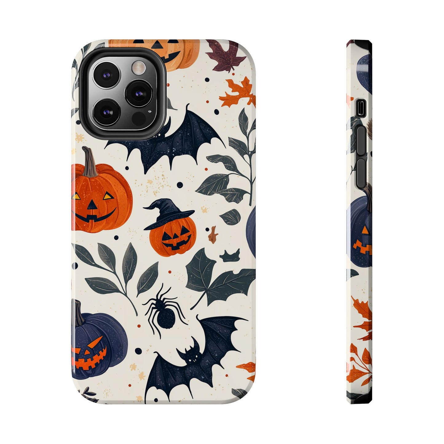 Spooky Halloween iPhone Case – Pumpkins, Bats, and Spider Design