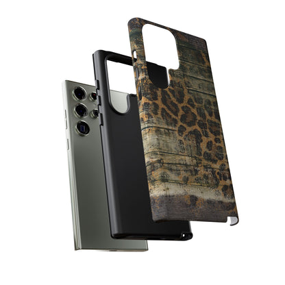 Rustic Wood and Leopard Print Tough Samsung Galaxy Case – Distressed Western Design with Dual-Layer Protection