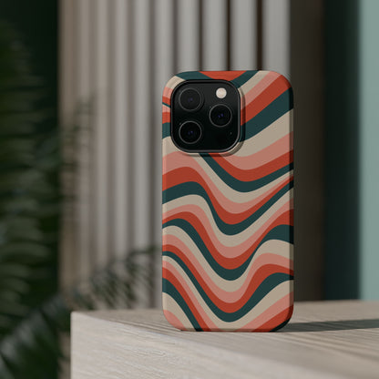 Groovy Waves MagSafe iPhone Case – Retro 70s-Inspired Stripes in Coral, Cream, and Teal