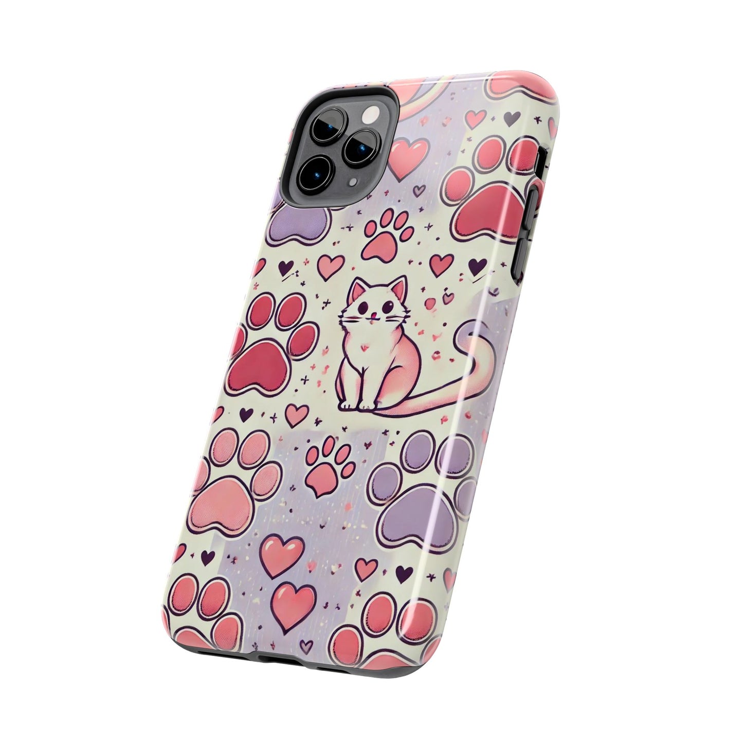 Cute Cat and Paw Print iPhone Case - Pet Lover’s Protective Cover