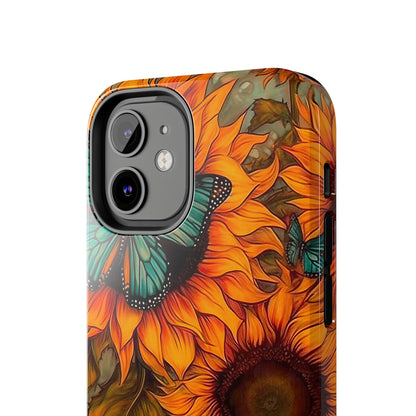 Vintage Blue Butterfly & Sunflower Art – iPhone Case