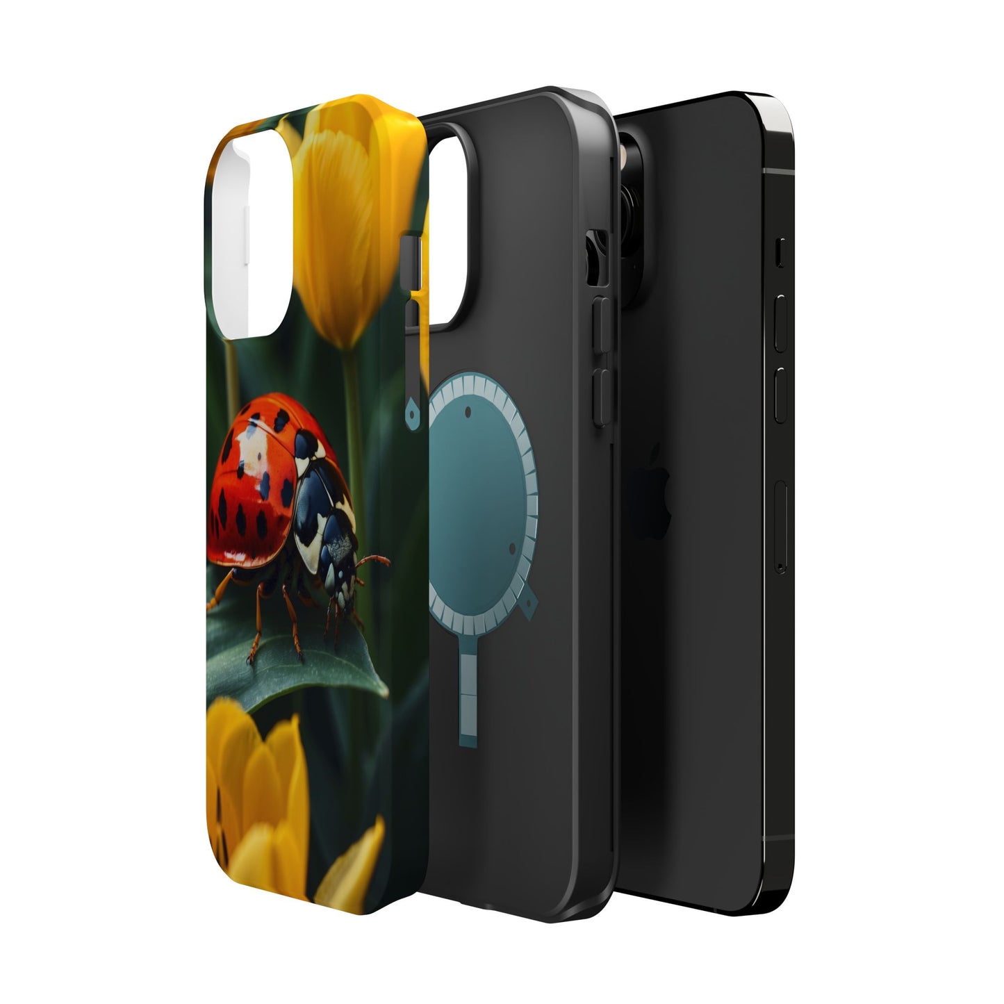 MagSafe iPhone Case: Vibrant Ladybug Amidst a Lush Yellow Flower Garden