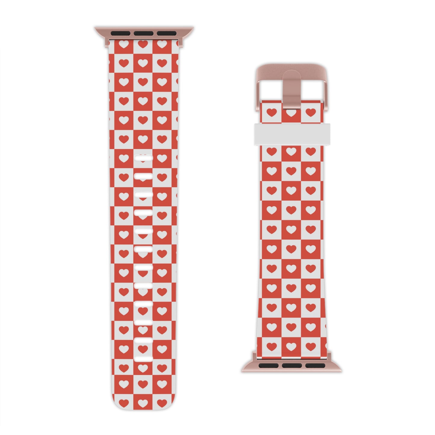 Red & White Heart Checkerboard Apple Watch Band