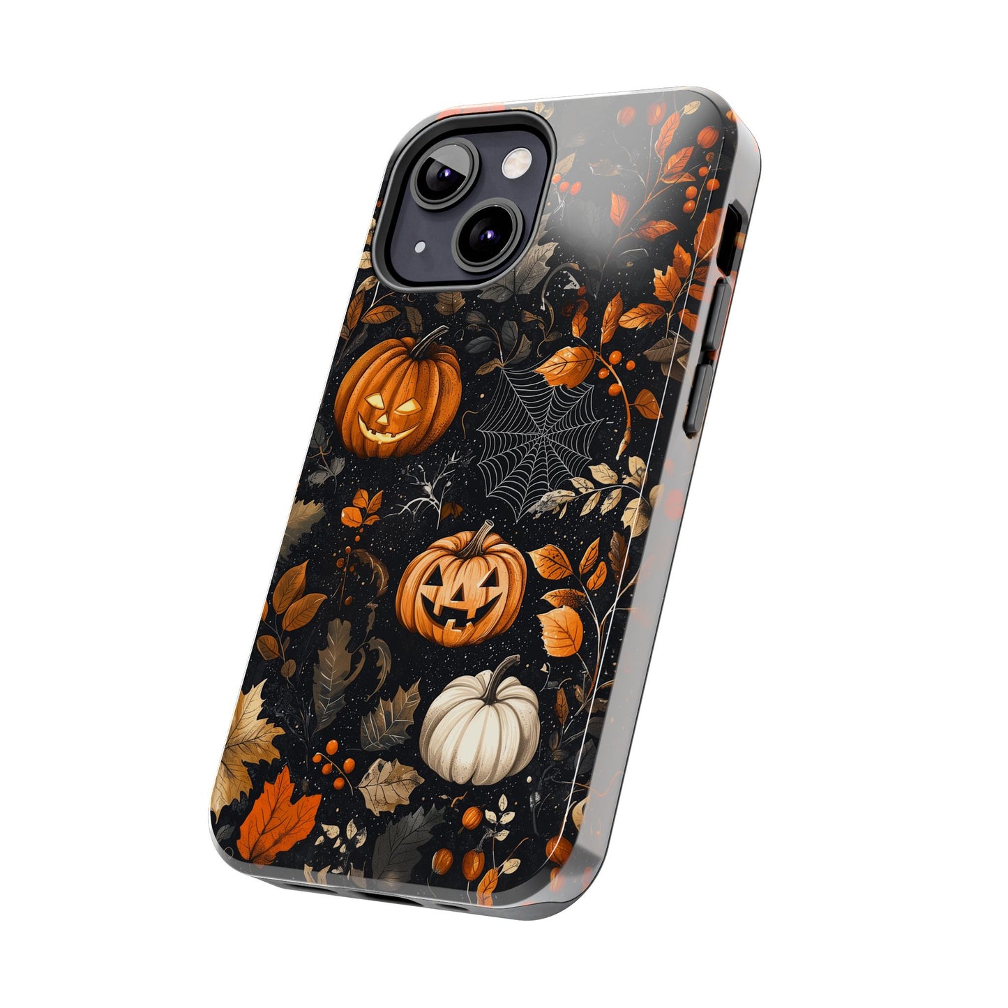 Elegant Halloween iPhone Case – Pumpkin Jack - o' - Lanterns, Cobwebs & Autumn Foliage Design - BOGO Cases