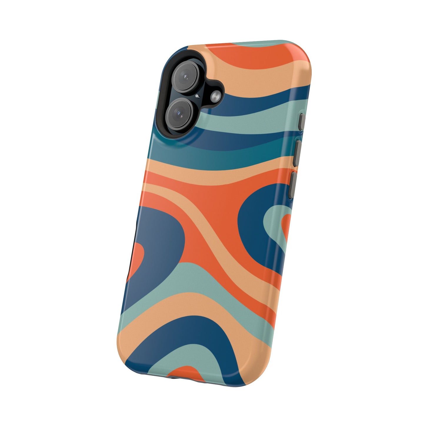 Retro Vibe Wavy Stripes MagSafe iPhone Case – 70s-Inspired in Teal, Orange, and Rust