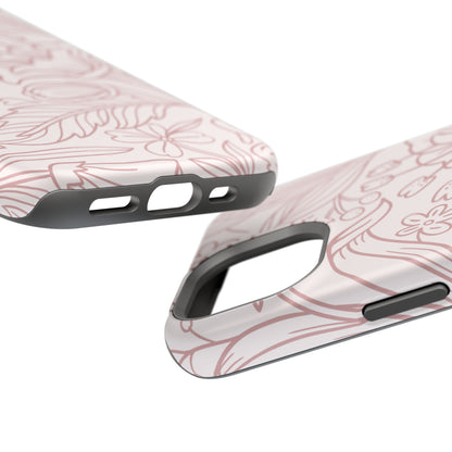 Blush Floral Line Art Tough MagSafe iPhone Case – Delicate Minimalist Design with Dual-Layer Protection