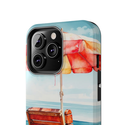 Beachfront Sunset Lounge iPhone Case – Vibrant Watercolor Design