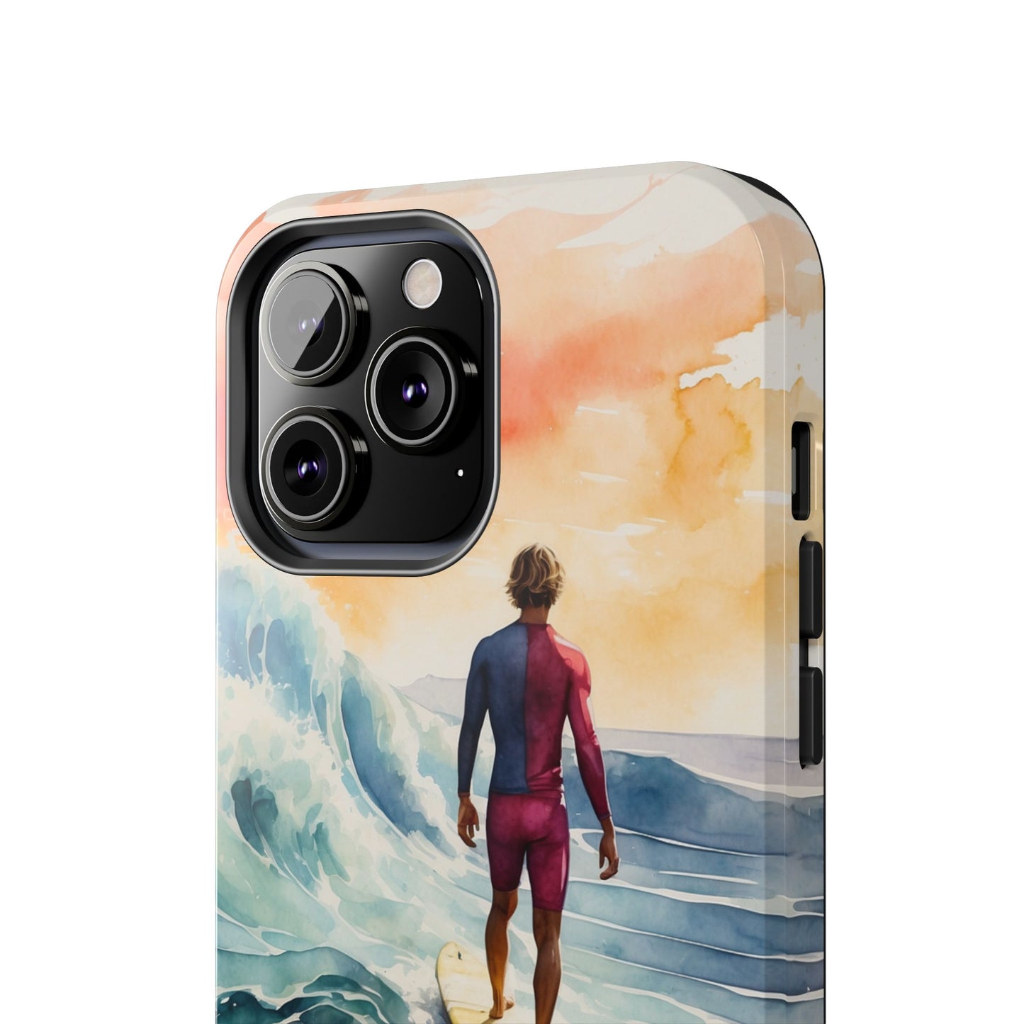 Surfer’s Sunset Wave iPhone Case – Vibrant Watercolor Design