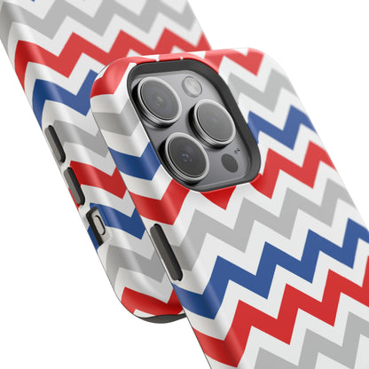 Patriotic Red, White & Blue Chevron – MagSafe Compatible iPhone Case