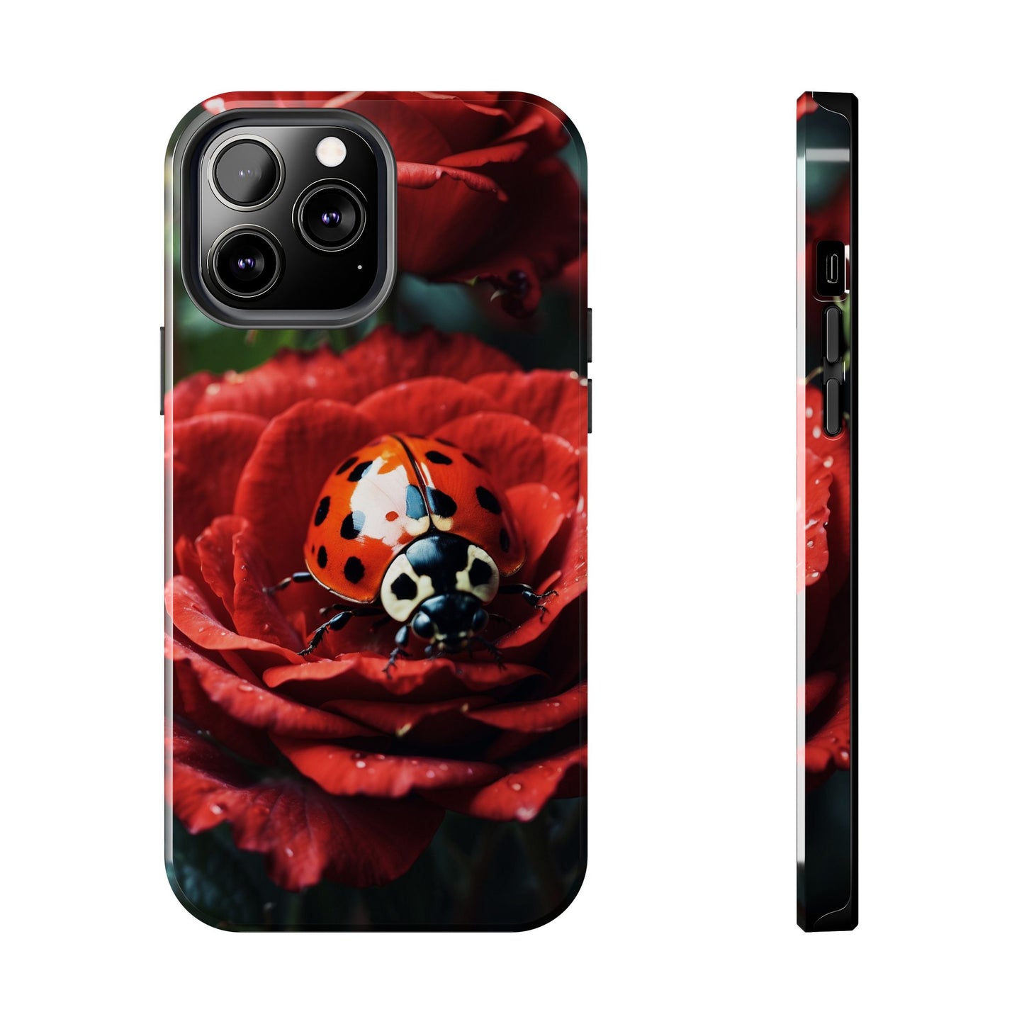 Elegant Rose & Ladybug Charm - iPhone Series Case