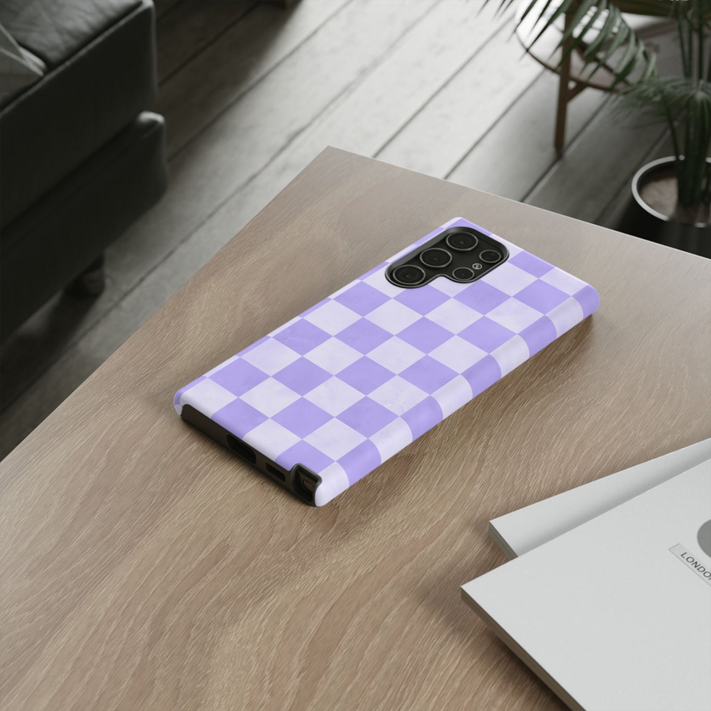 Lavender Checkerboard Samsung Galaxy Case – Shockproof, Smooth Matte Finish, Dual-Layer Design