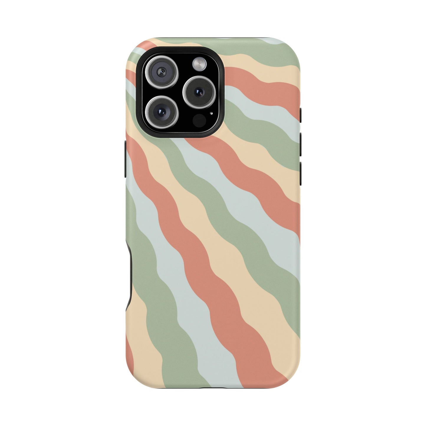 Earthy Retro Waves MagSafe iPhone Case – 70s-Inspired Wavy Stripes in Soft Green, Cream, and Rust