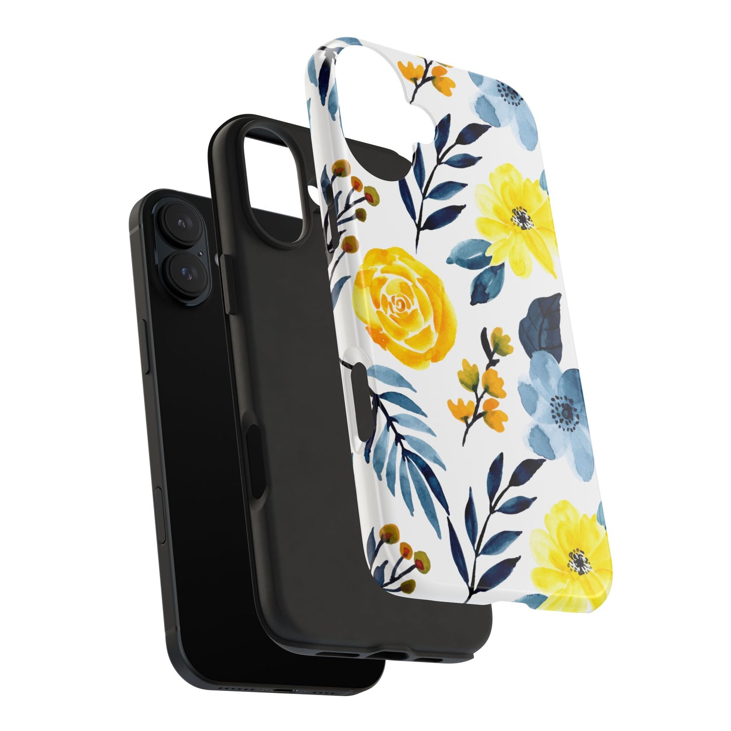 Golden Yellow & Sky Blue Floral – Watercolor Botanical iPhone Case