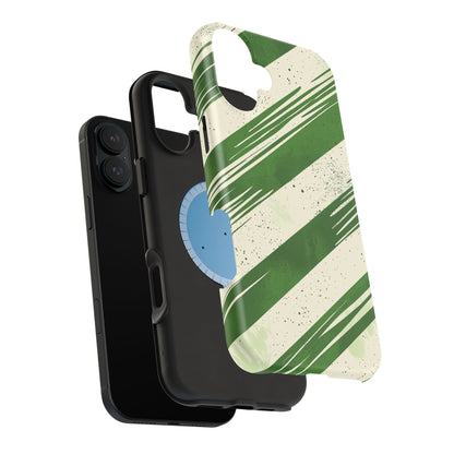 Green Stripes MagSafe iPhone Case – Bold Diagonal Brushstroke Design