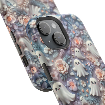 Cute MagSafe Ghosts Flowers Phone Case | Ethereal Clay Style | Autumn and Halloween Aesthetic | Tough Dual Layer Protection