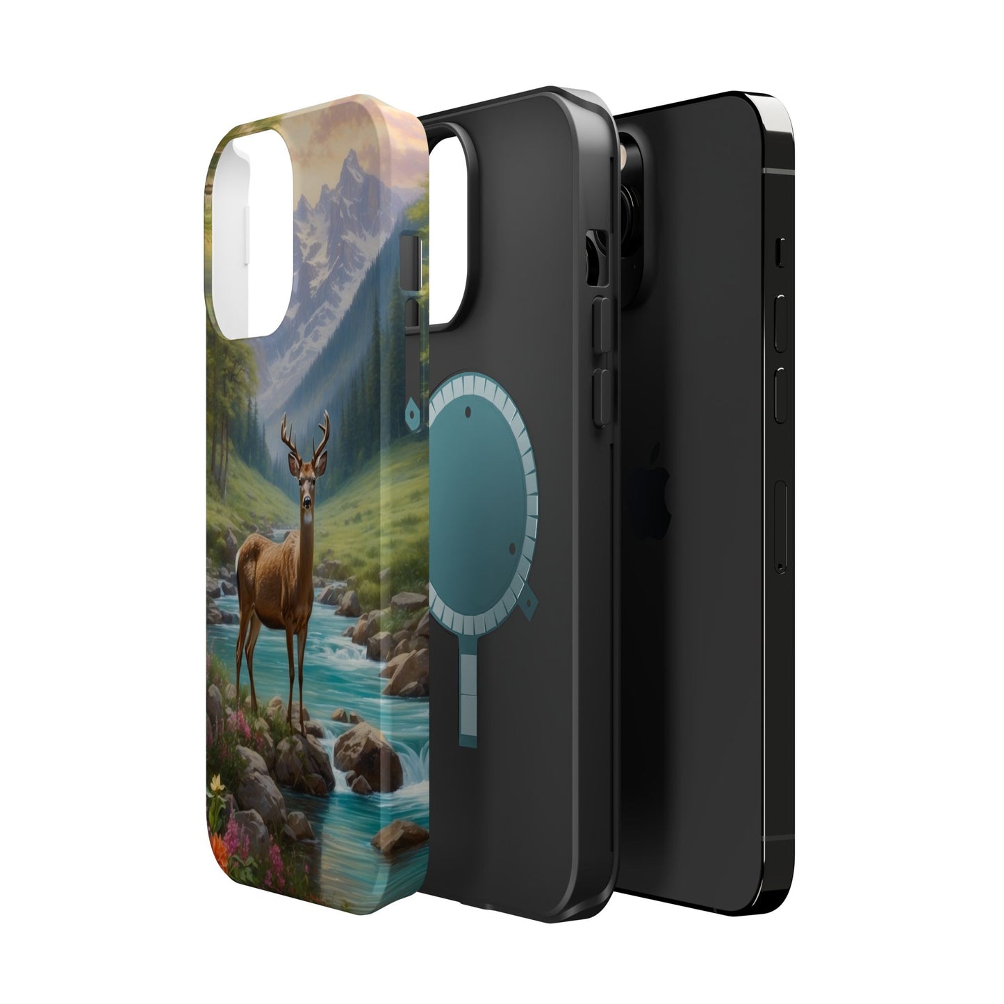 Alpine Serenity – Stag in Mountain Bliss MagSafe iPhone Cases