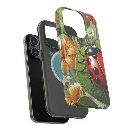 Ladybug Garden MagSafe iPhone Case – Whimsical Floral Design