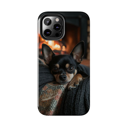 Cozy Chihuahua Fireplace iPhone Case – Warm and Stylish Design