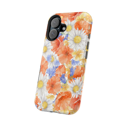 Watercolor Wildflower Pattern MagSafe iPhone Case – Durable Matte Finish with Daisy, Poppy & Cornflower Design