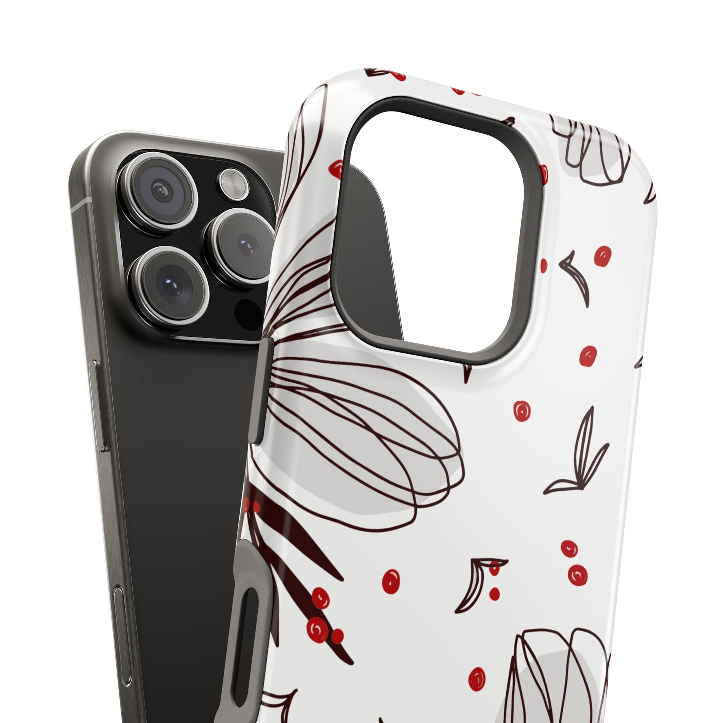 Minimalist Line Art Floral Tough MagSafe iPhone Case – Bold Red and Black Design, Shockproof Protection