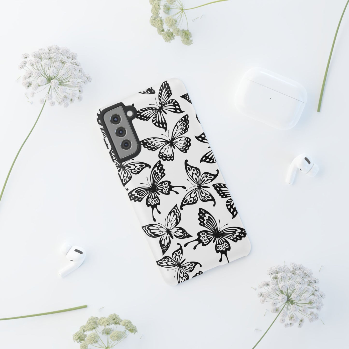 Monochrome Butterfly Pattern Samsung Galaxy  Case – Dual-Layer Protection with Matte Finish