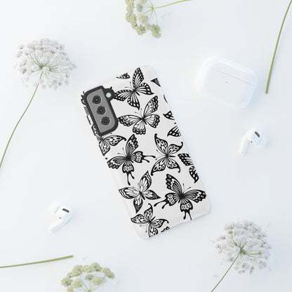 Monochrome Butterfly Pattern Samsung Galaxy  Case – Dual-Layer Protection with Matte Finish