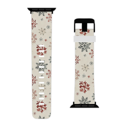 Vintage Red and Gray Snowflake Pattern Apple Watch Band