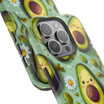 Cute Avocado MagSafe iPhone Case – Adorable Kawaii Avocados with Daisies, Shock-Resistant