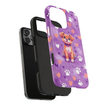 Cute Puppy iPhone Case - Adorable Pet Design with Hearts & Paw Prints, Protective Cover