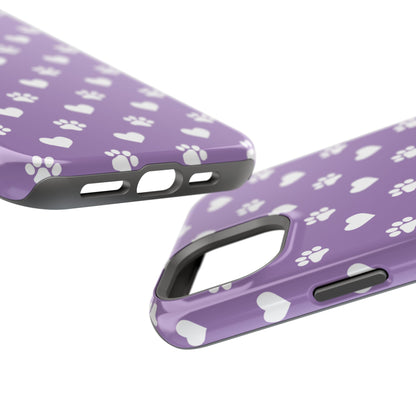 Lavender Paw Prints & Hearts Design - Adorable Pet Lover MagSafe iPhone Case