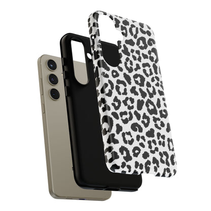 Monochrome Leopard Print Tough Samsung Galaxy Case – Classic Black and White Design with Dual-Layer Protection