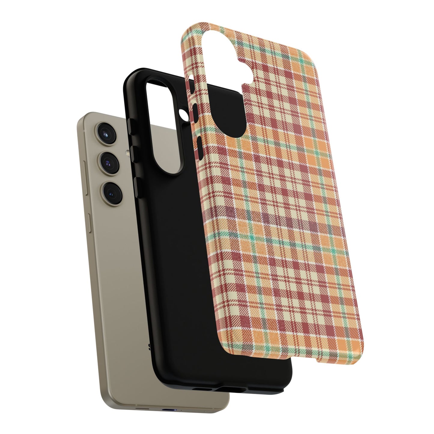 Retro Chic Plaid Samsung Galaxy Case in Red, Orange, Green & Cream – Timeless Vintage Design