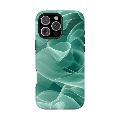 Emerald Flow MagSafe iPhone Case – Translucent Green Fabric-Inspired Design