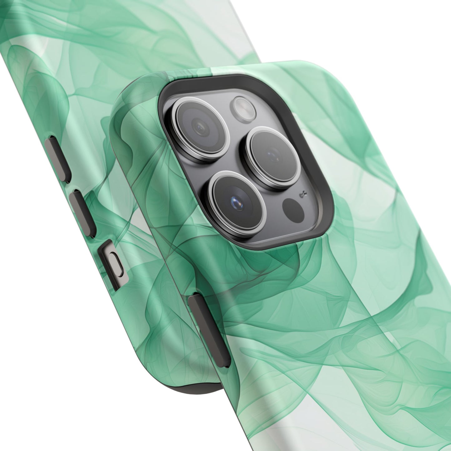 Translucent Flowing Green Fabric MagSafe iPhone Case – Elegant Fluid Design