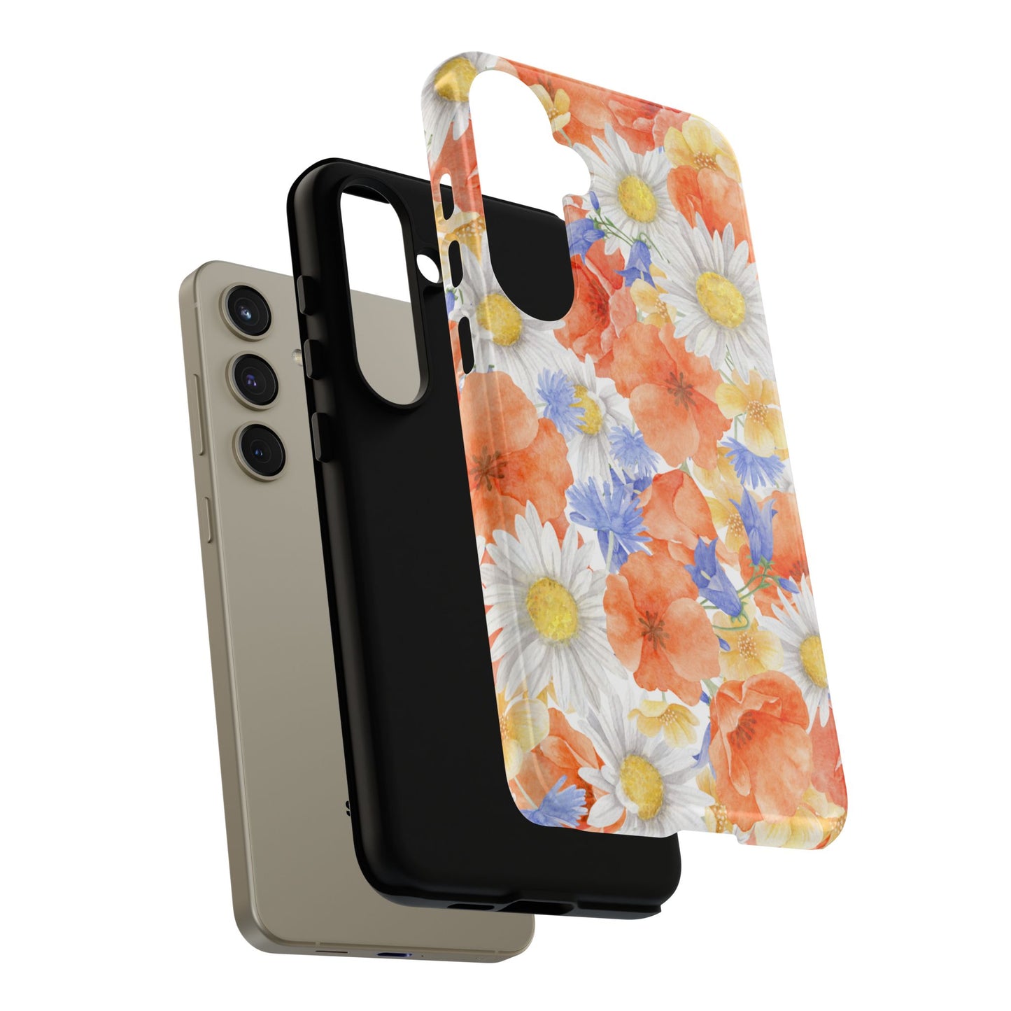 Watercolor Wildflower Pattern Samsung Galaxy Case – Durable Matte Finish with Daisy, Poppy & Cornflower Design