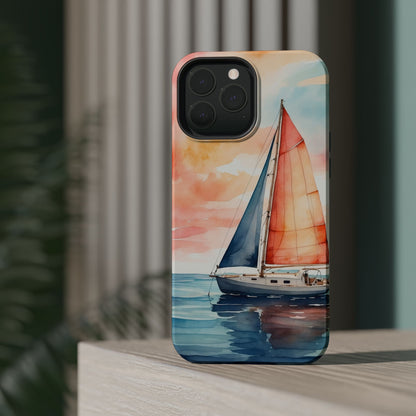 Sunset Sail MagSafe iPhone Case – Watercolor Sailboat and Sky Design