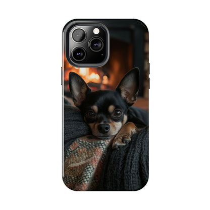 Cozy Chihuahua Fireplace iPhone Case – Warm and Stylish Design