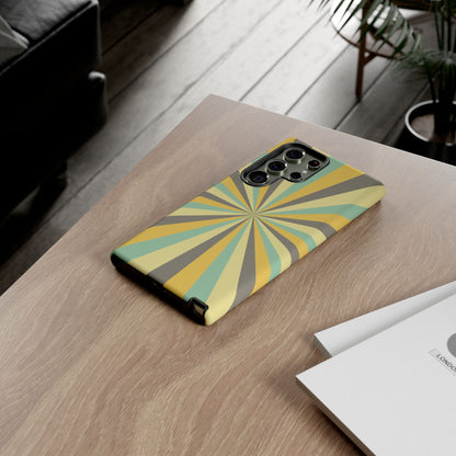 Vintage Sunburst Rays Samsung Galaxy Case – Bold 70s-Inspired Burst in Yellow, Mint, and Gray