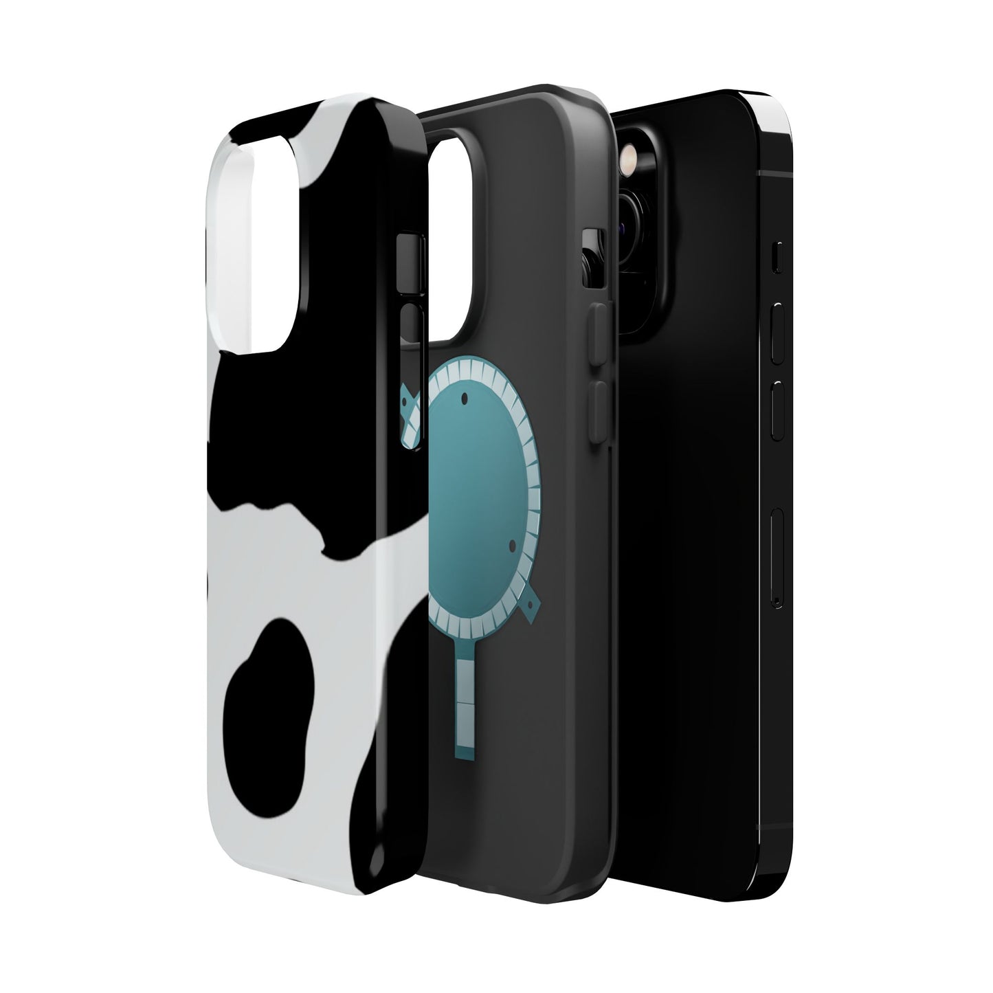 Bold Black and White Cow Print Tough MagSafe iPhone Case – Modern Animal Pattern with Dual-Layer Protection