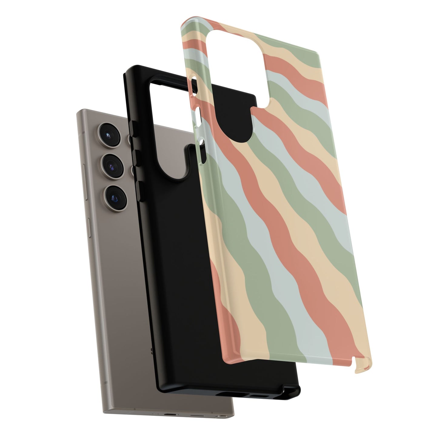 Earthy Retro Waves Samsung Galaxy Case – 70s-Inspired Wavy Stripes in Soft Green, Cream, and Rust